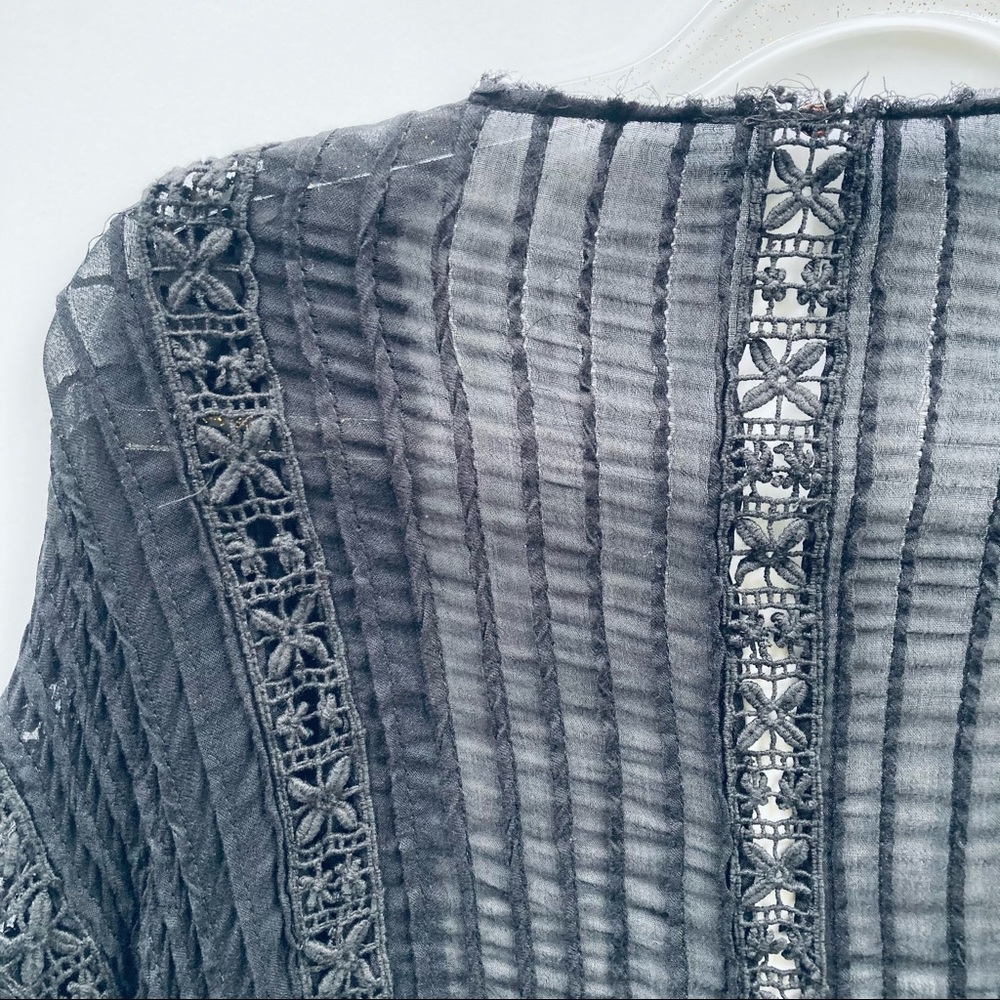 Free People Black Sheer Tie-Front Bell Sleeve Top - Picture 9 of 11